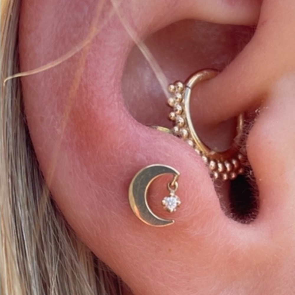 ✨SOLD✨BVLA Threaded End Arcane Moon 14k Yellow Gold Genuine Diamond Right 14g
